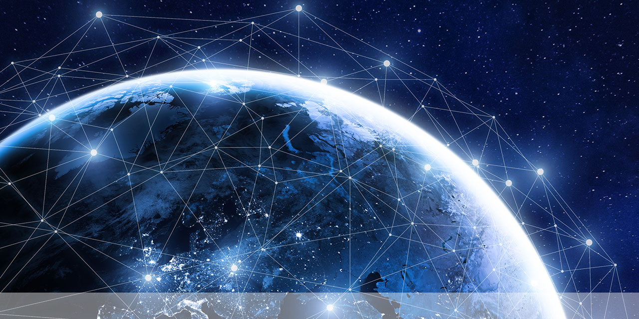 Image of earth draped in satellite connections