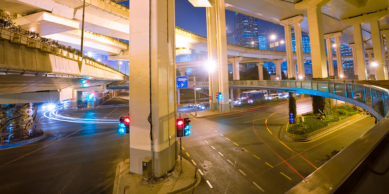 Freeway underpass at night