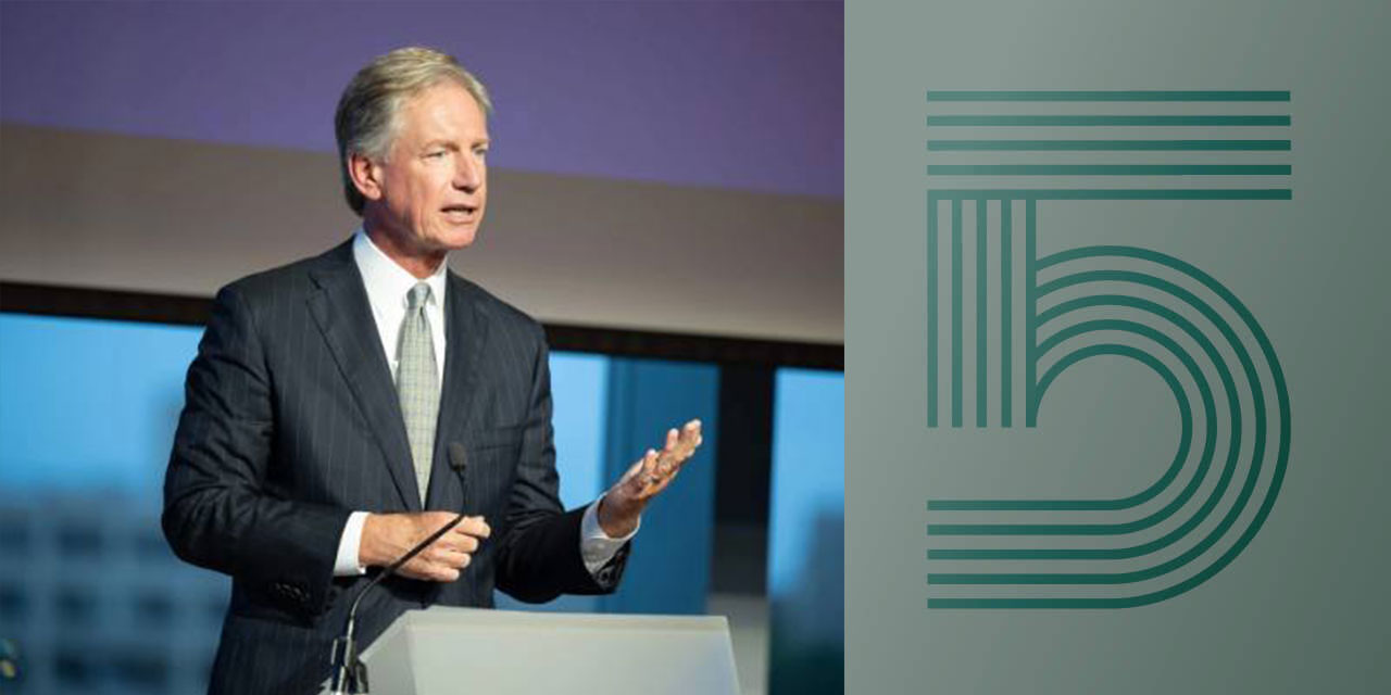 Ross Mayfield headshot with a 5 on a green background.