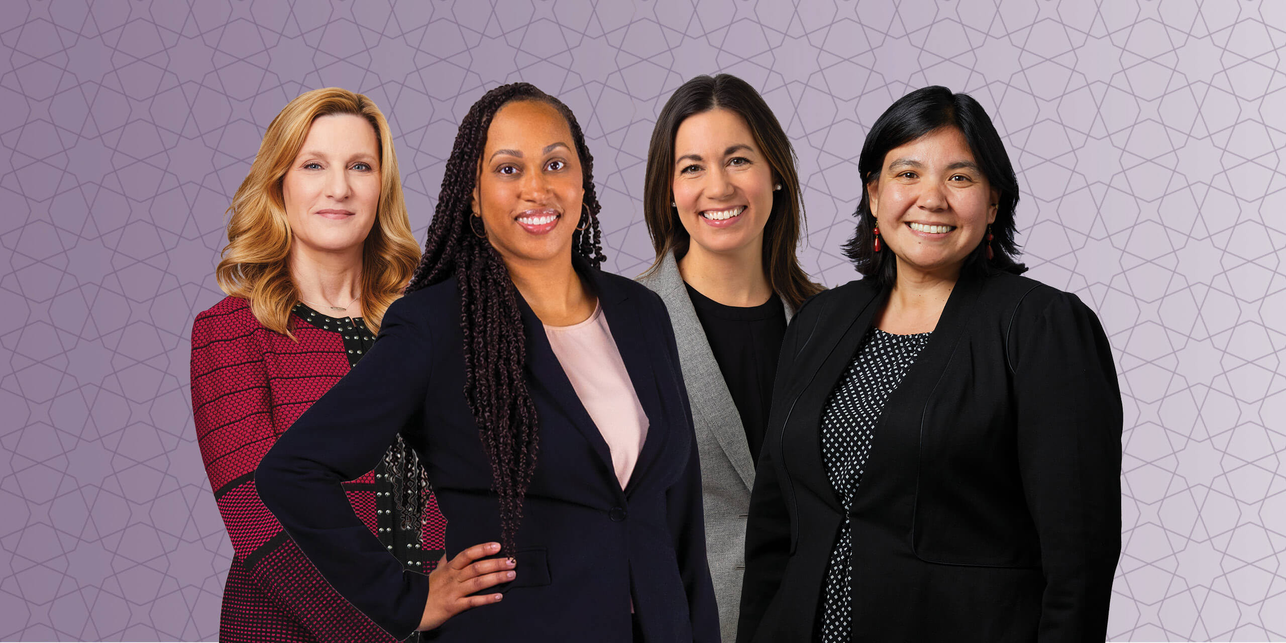 Four female Silver Lakeassociates against a purple background